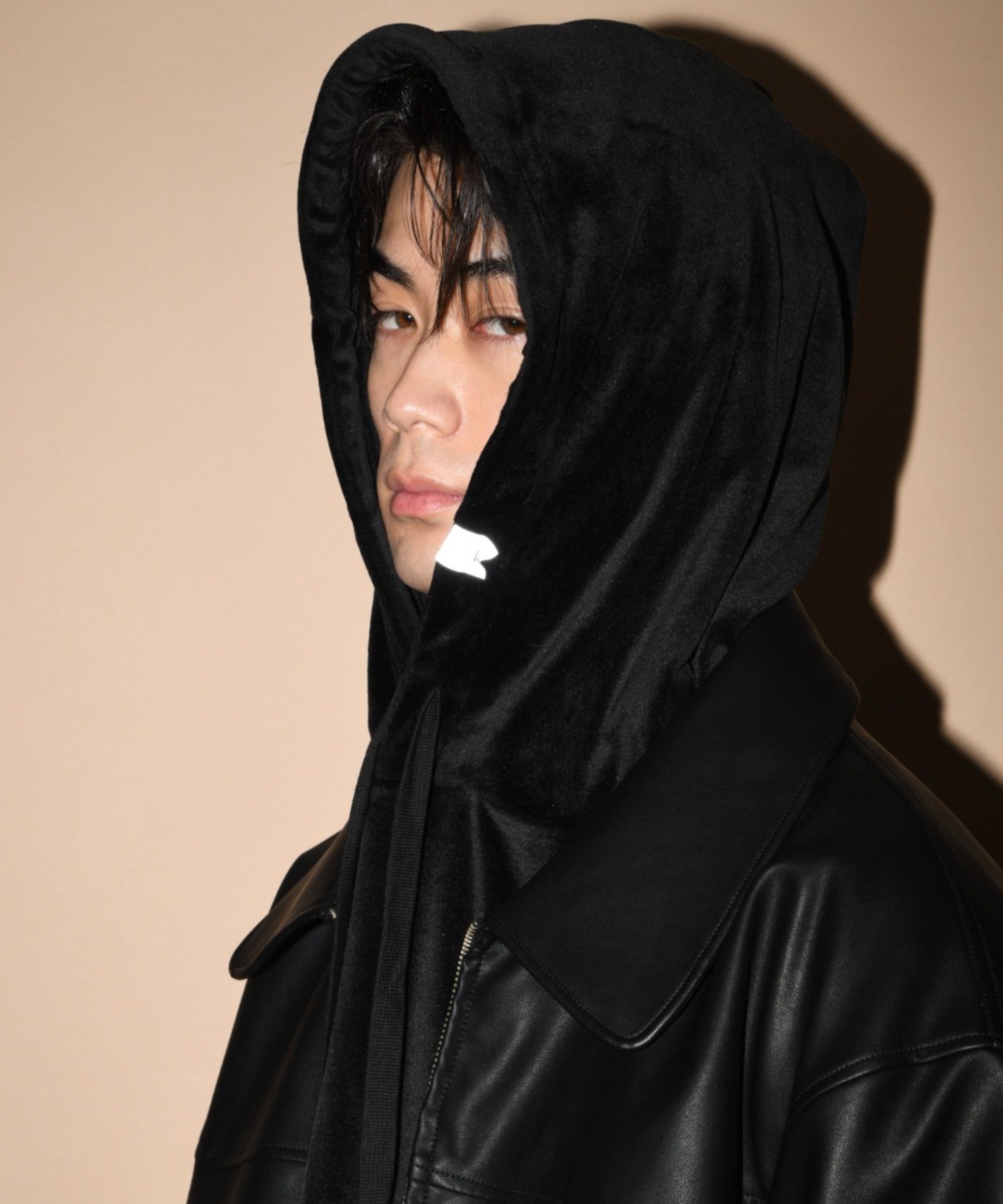 Velour Short Hoodie - black