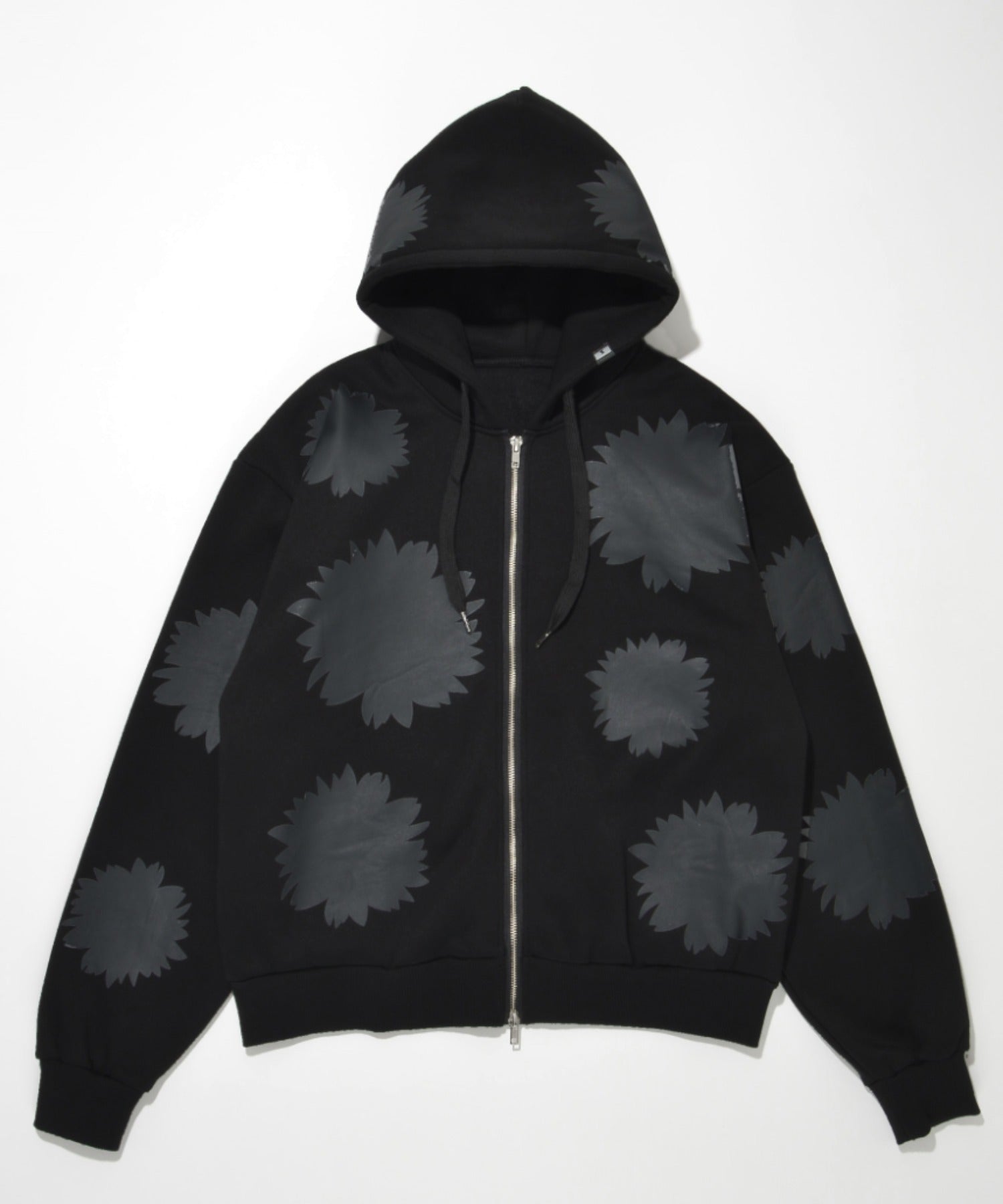 Flower sweat zip-hoodie - black