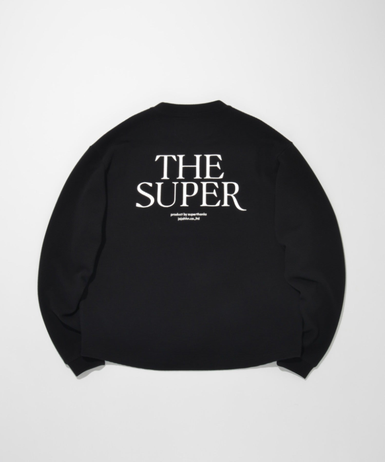Waffle crew neck L/S T-shirt (back print) - black