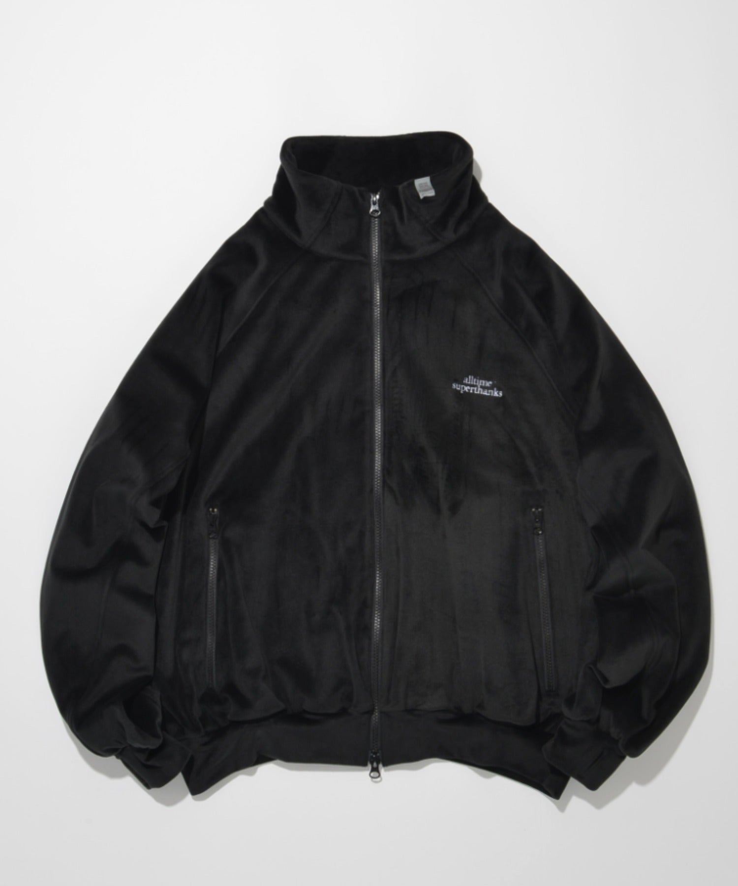 Velour Panel Stand-collar Blouson - black/black