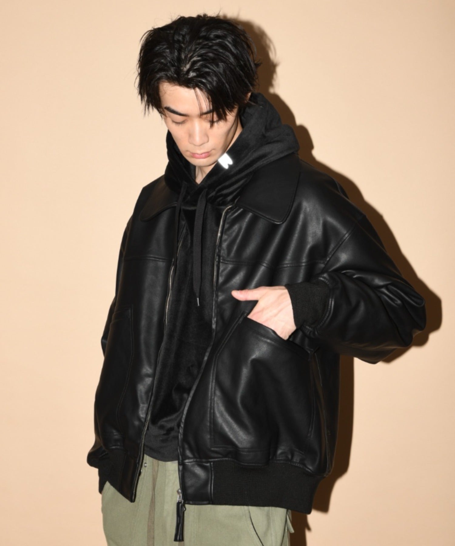 Faux Leather Padded Blouson (CWU-Type) - black