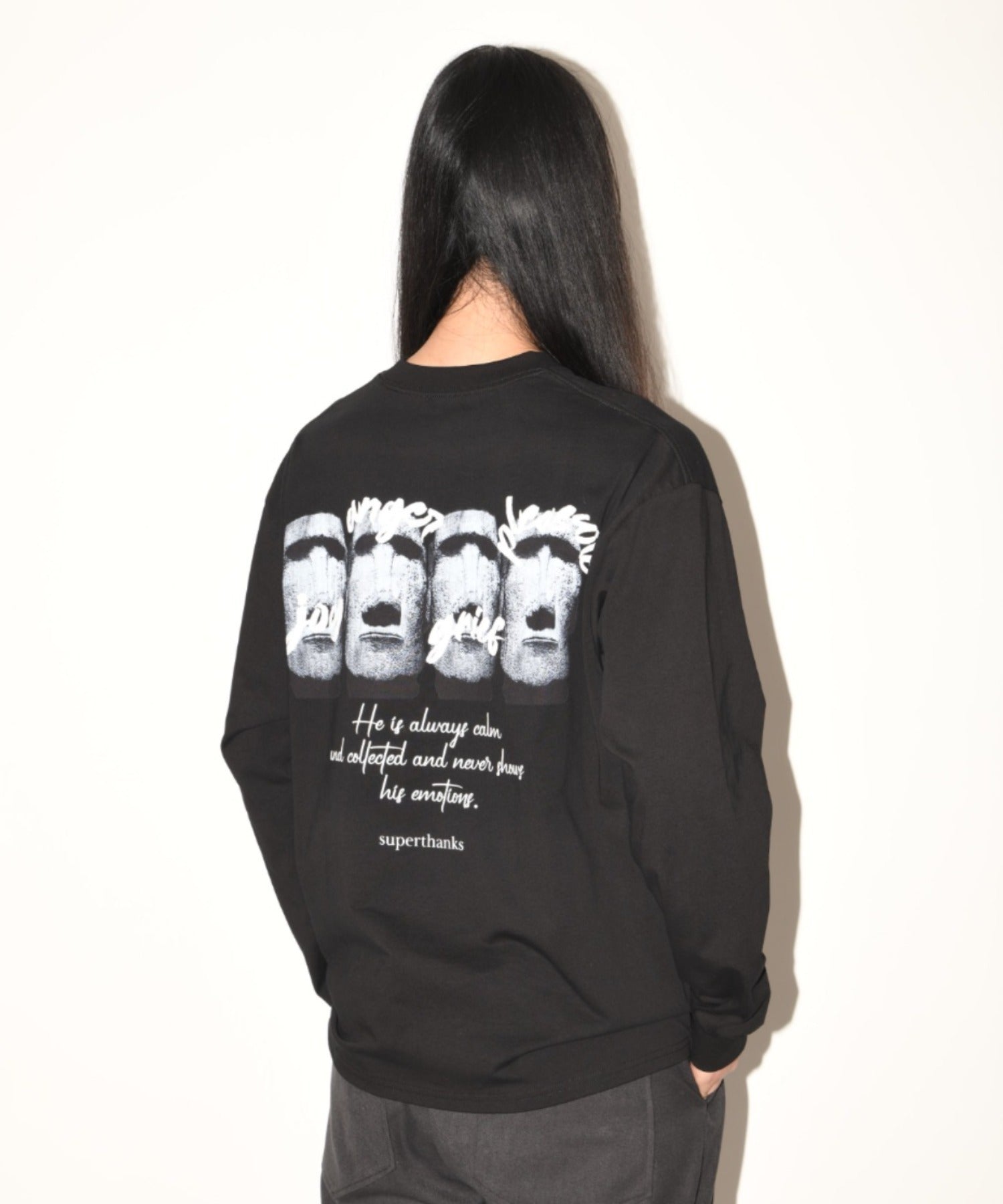 "kidoairaku"L/S T-shirt - black