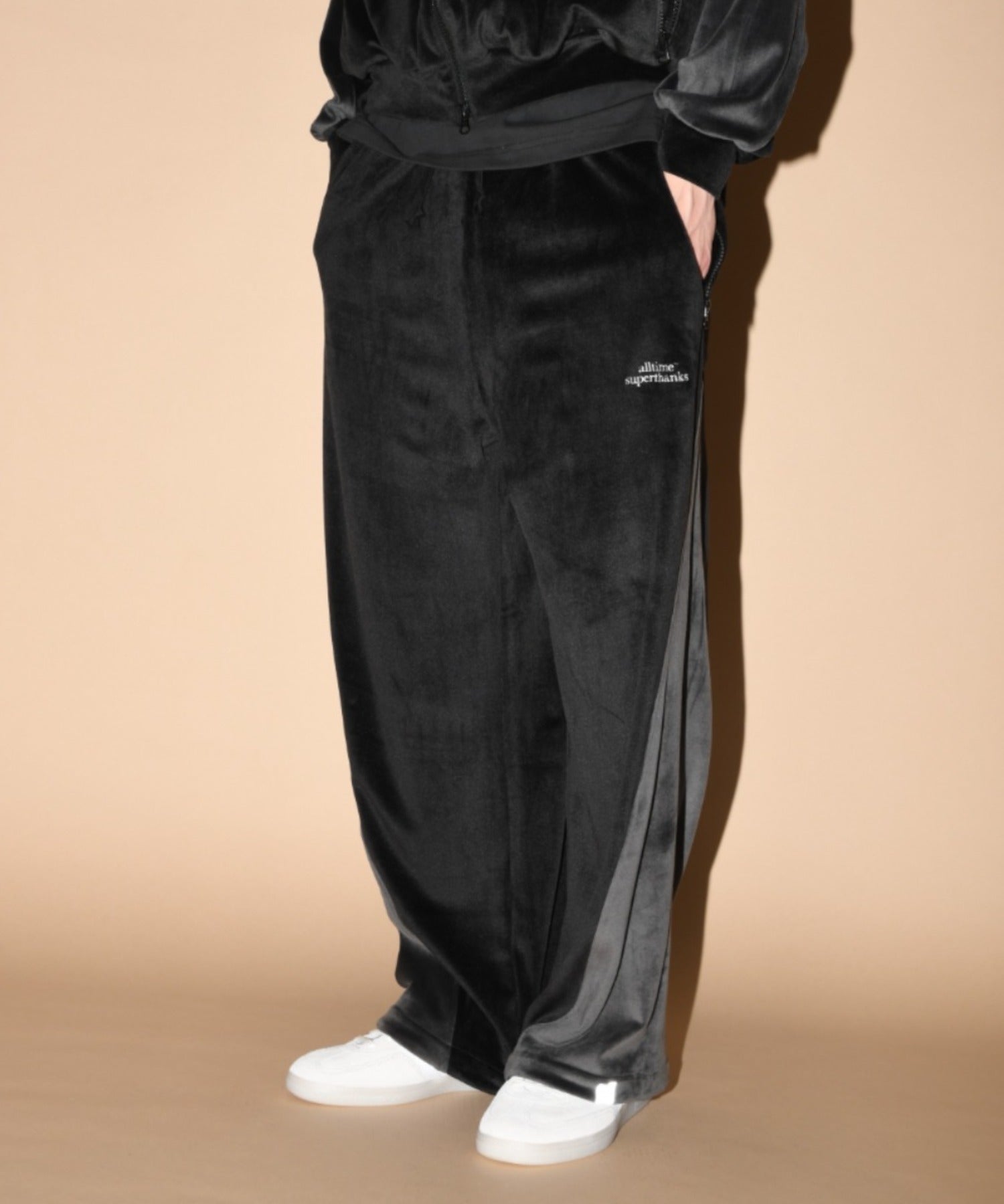 Velour Panel Wide Pants - black/black