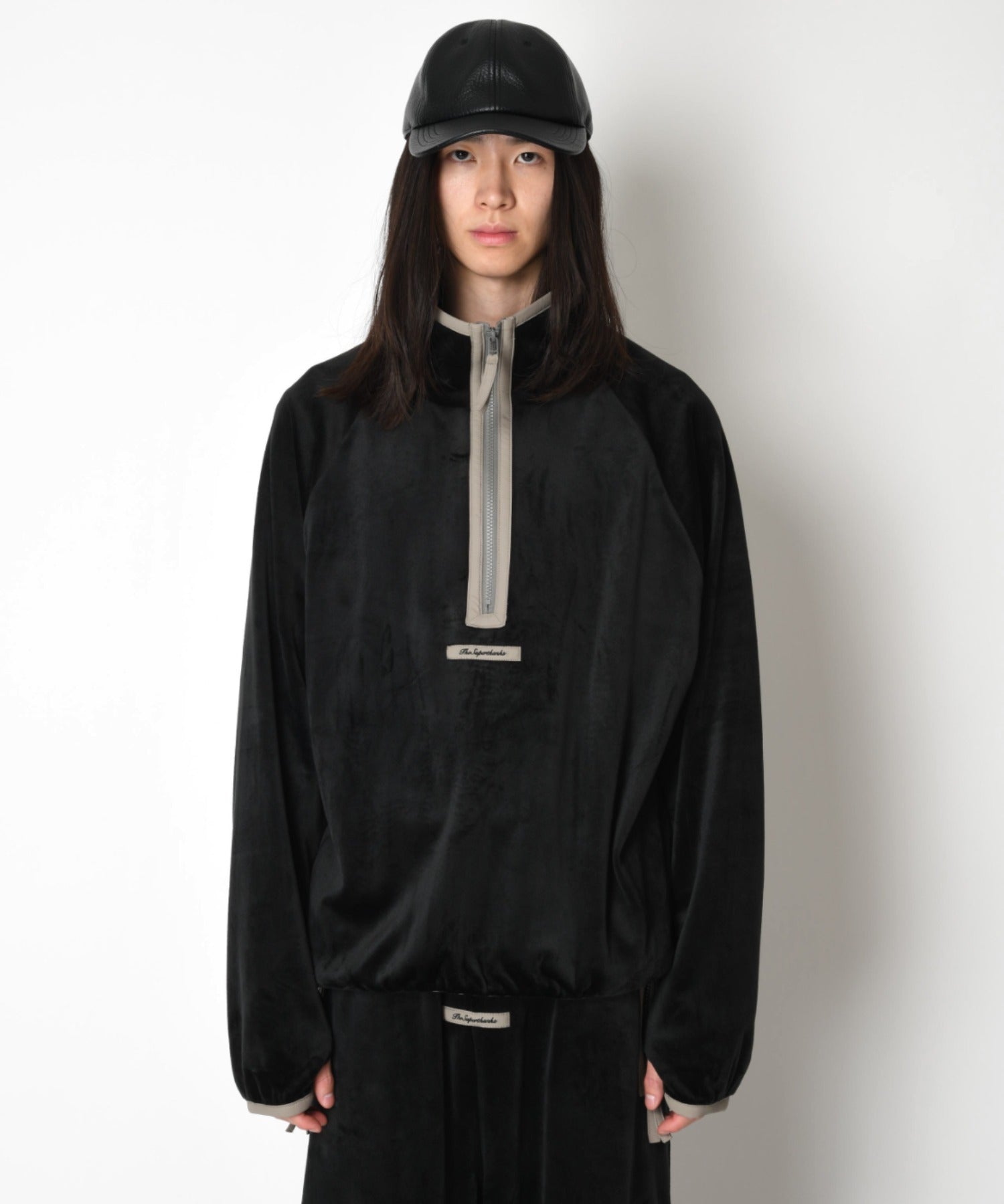 Velour Half zip pullover - black/gy