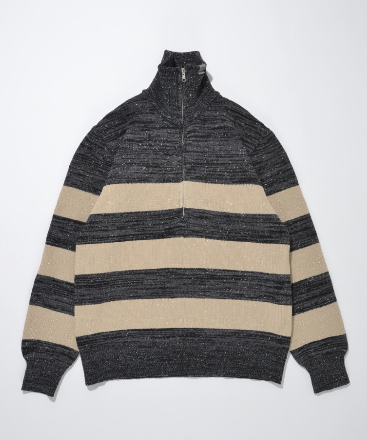 Glitter mix half zip border knit - black mix