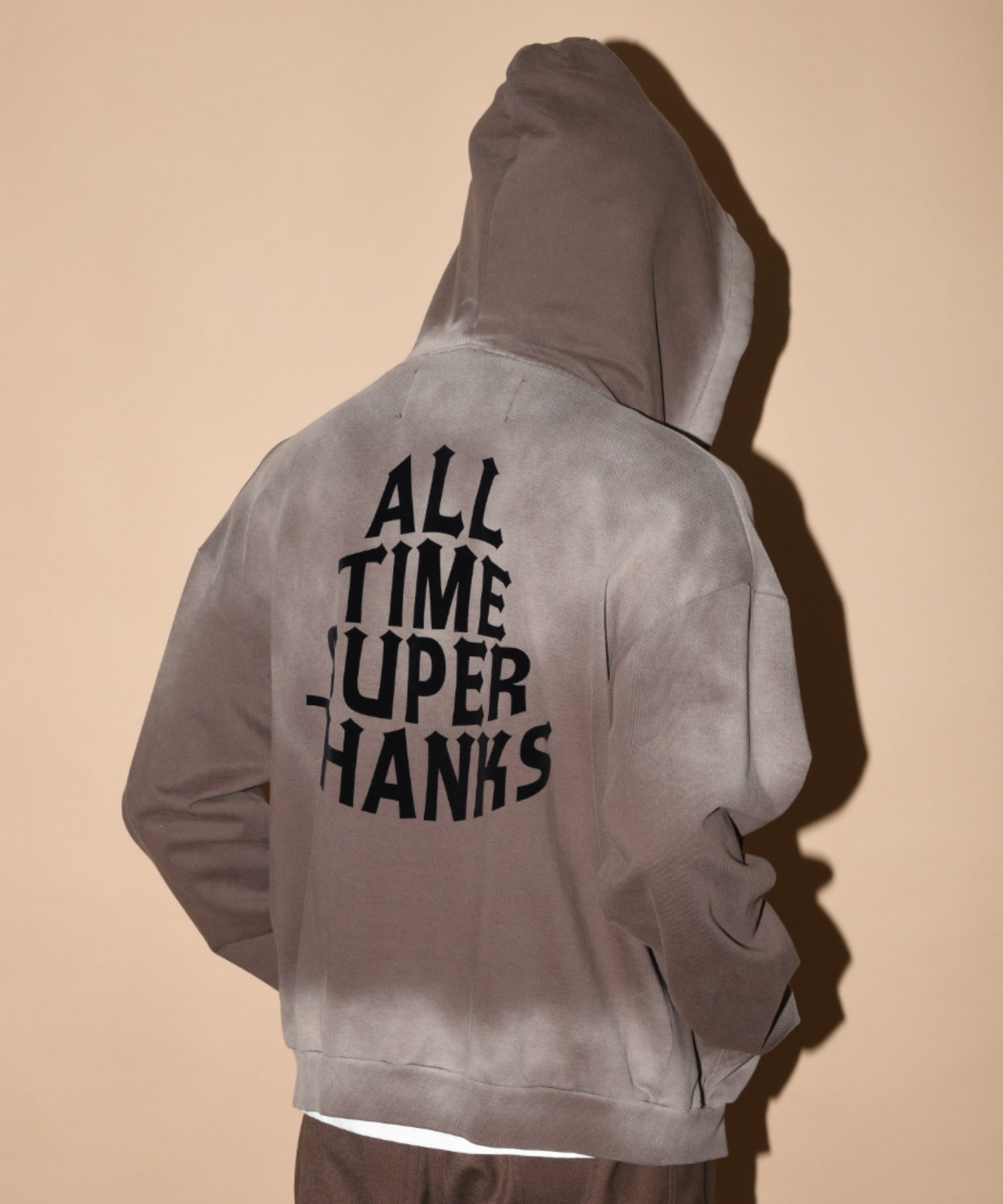 Sun faded Flocky print Zip-Hoodie Sweat - brown