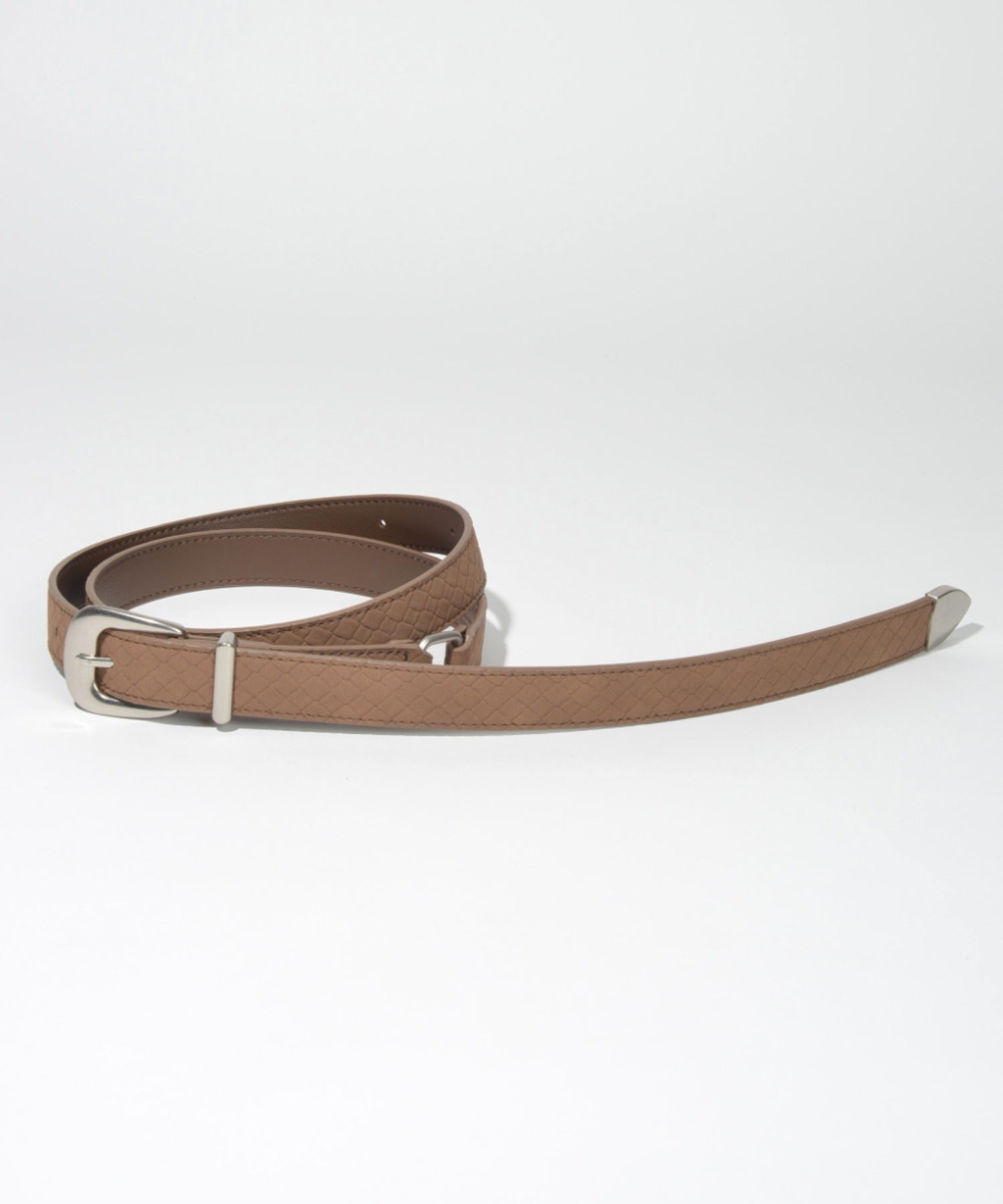 Long narrow suede mesh belt - gray