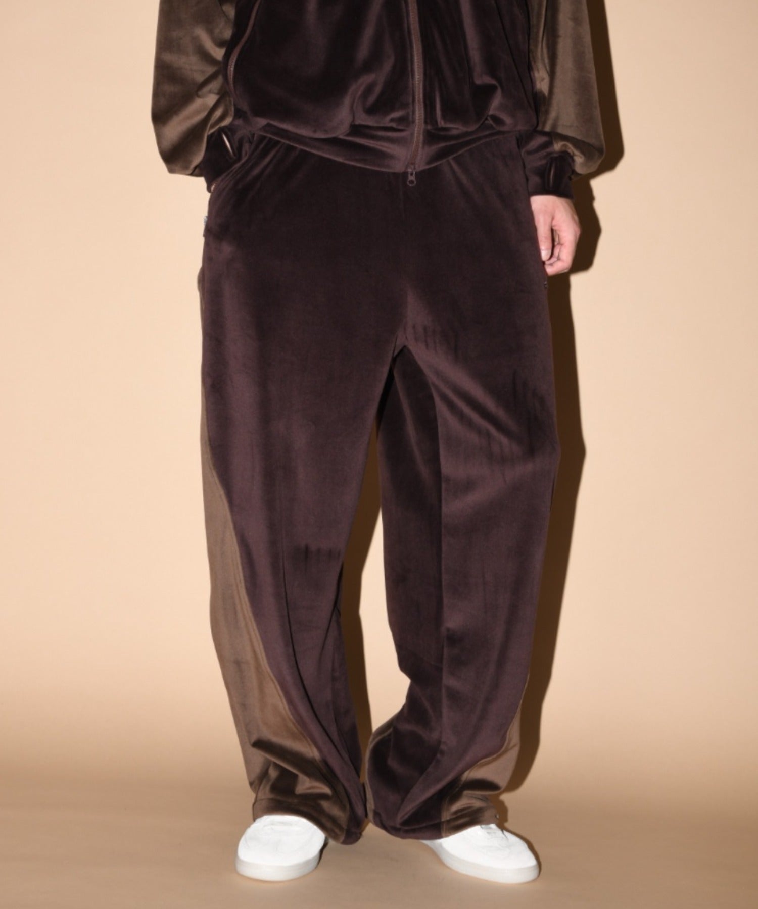 Velour Panel Wide Pants - brown/brown