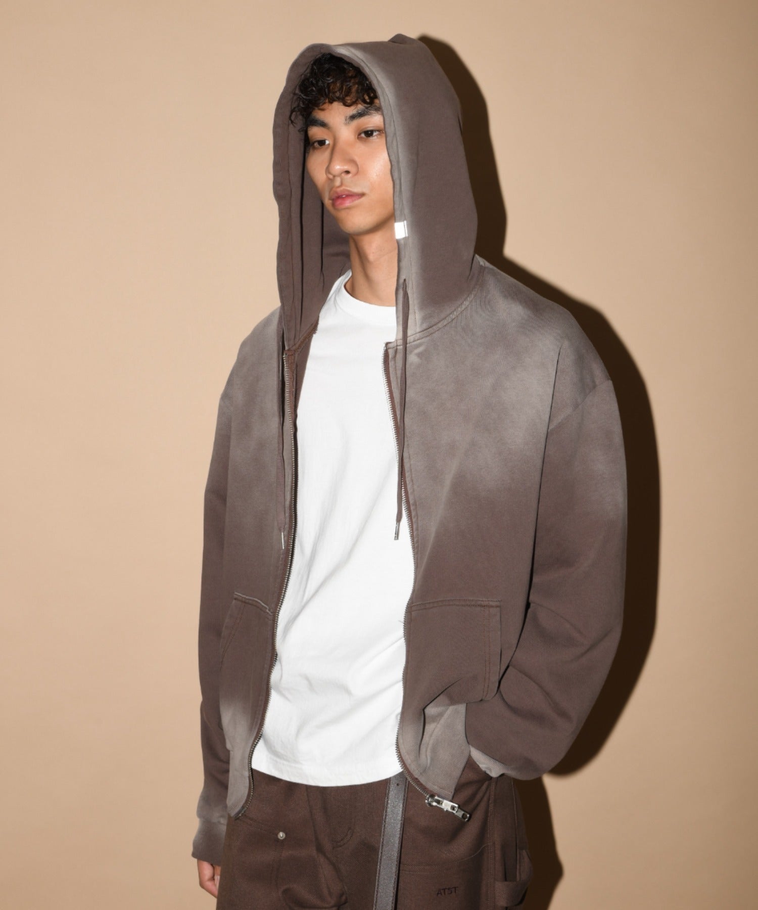 Sun faded Zip-Hoodie Sweat - brown
