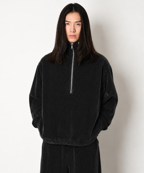 Stretch corduroy Half zip hoodie（刺繍無） - c.gray