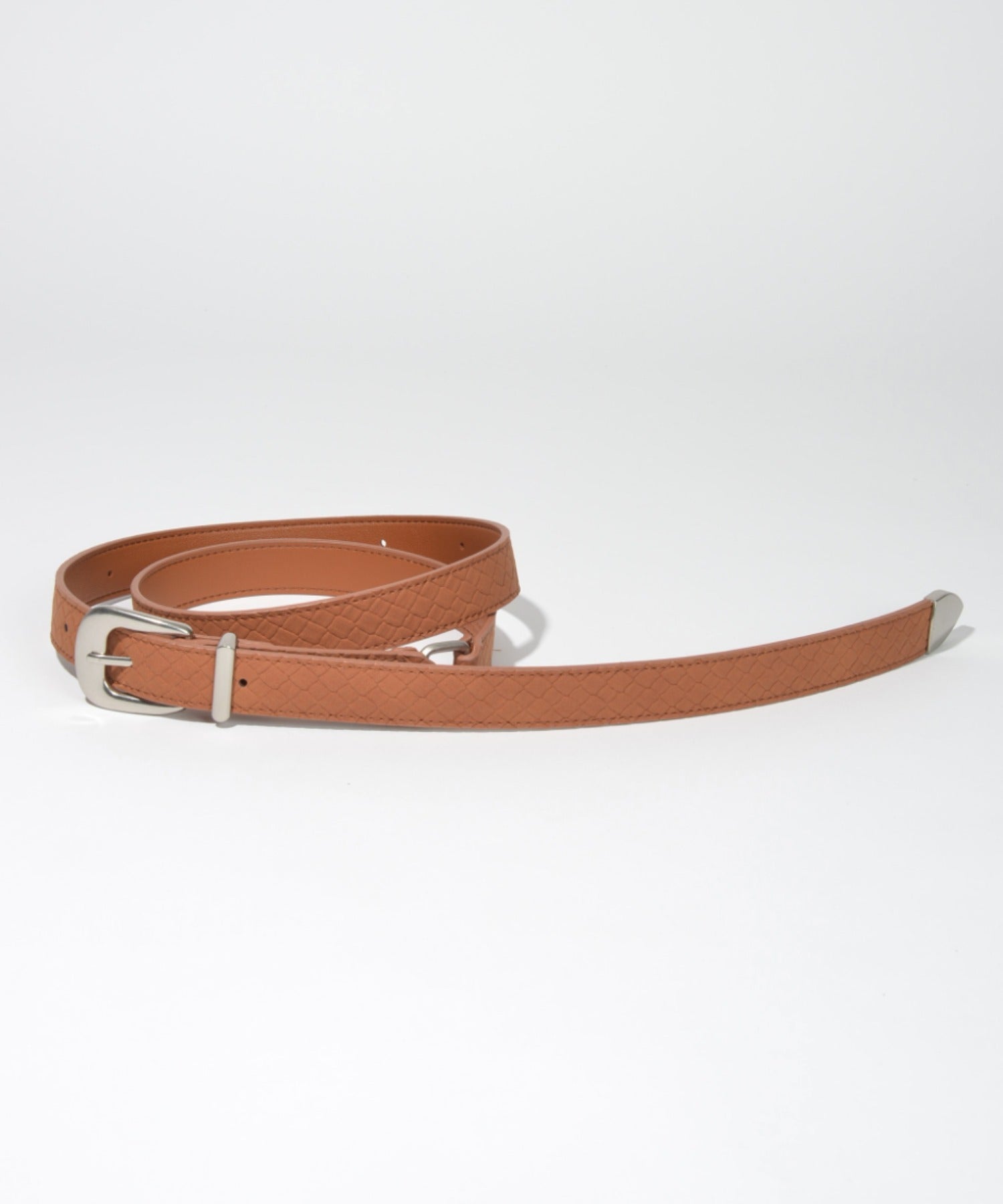 Long narrow suede mesh belt - gray