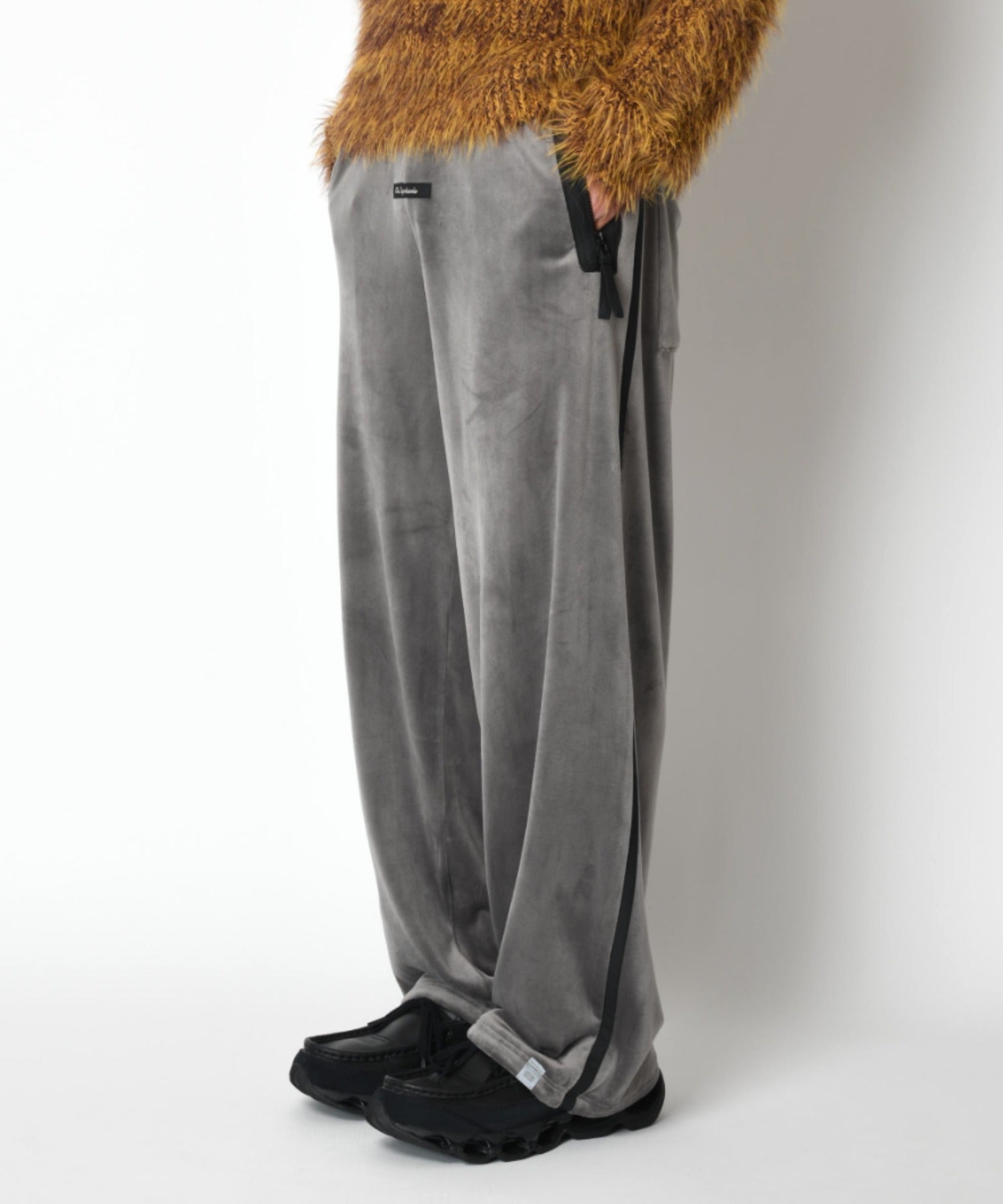 Velour barrel leg line pants - gray/bk