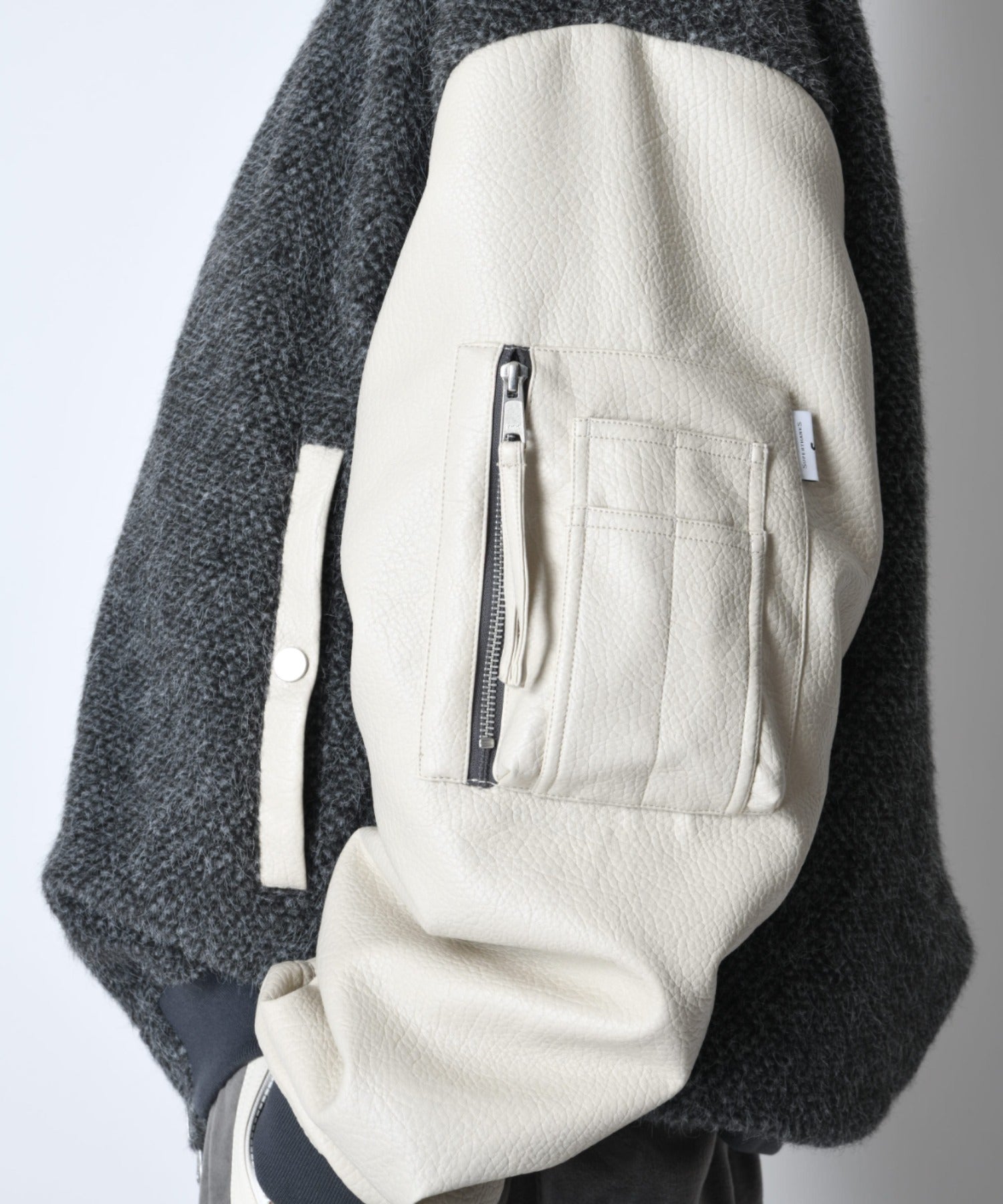 Fur/Shrink faux leather Reversible Flight jacket  - gray/off white