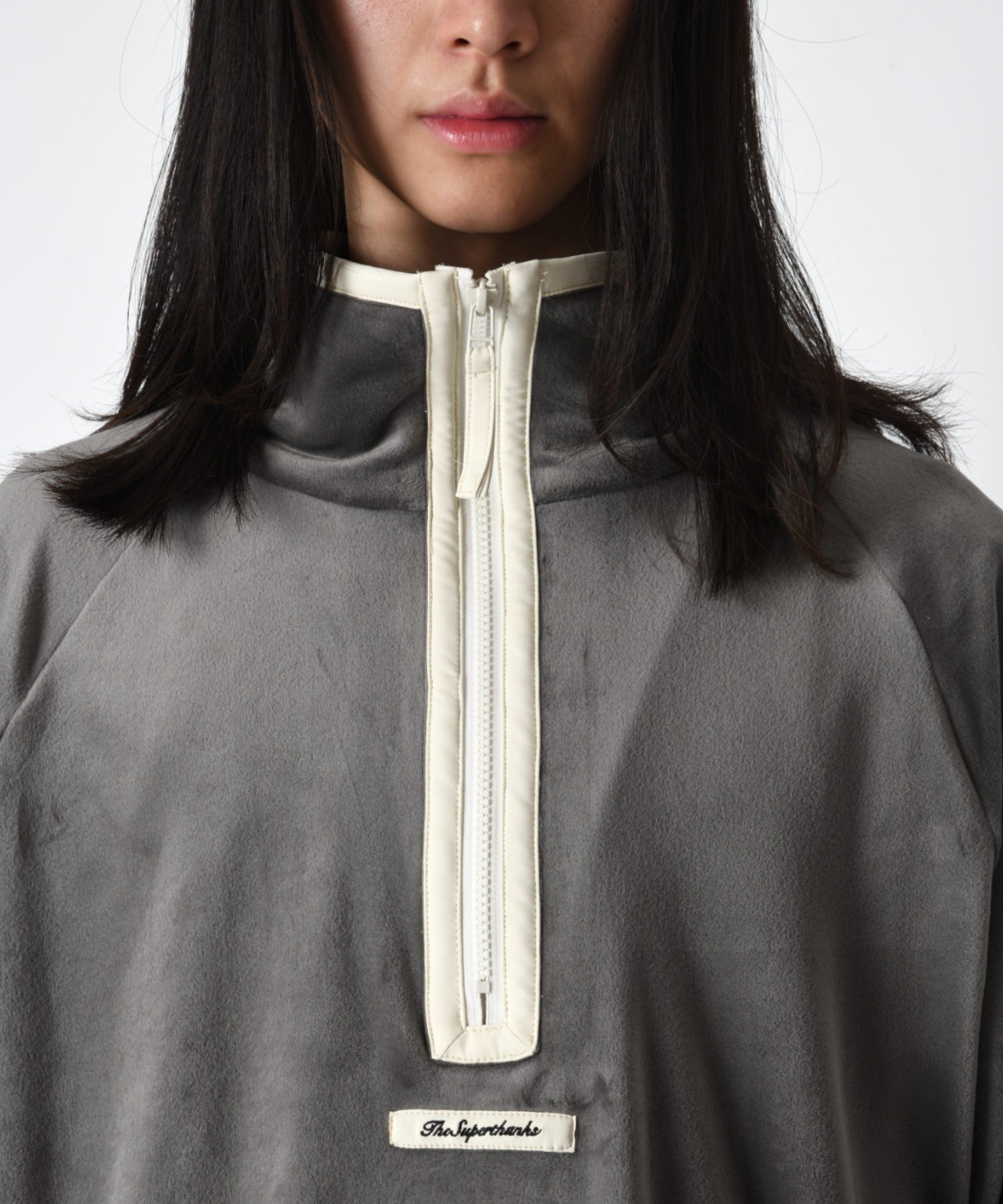 Velour Half zip pullover - gray/wh