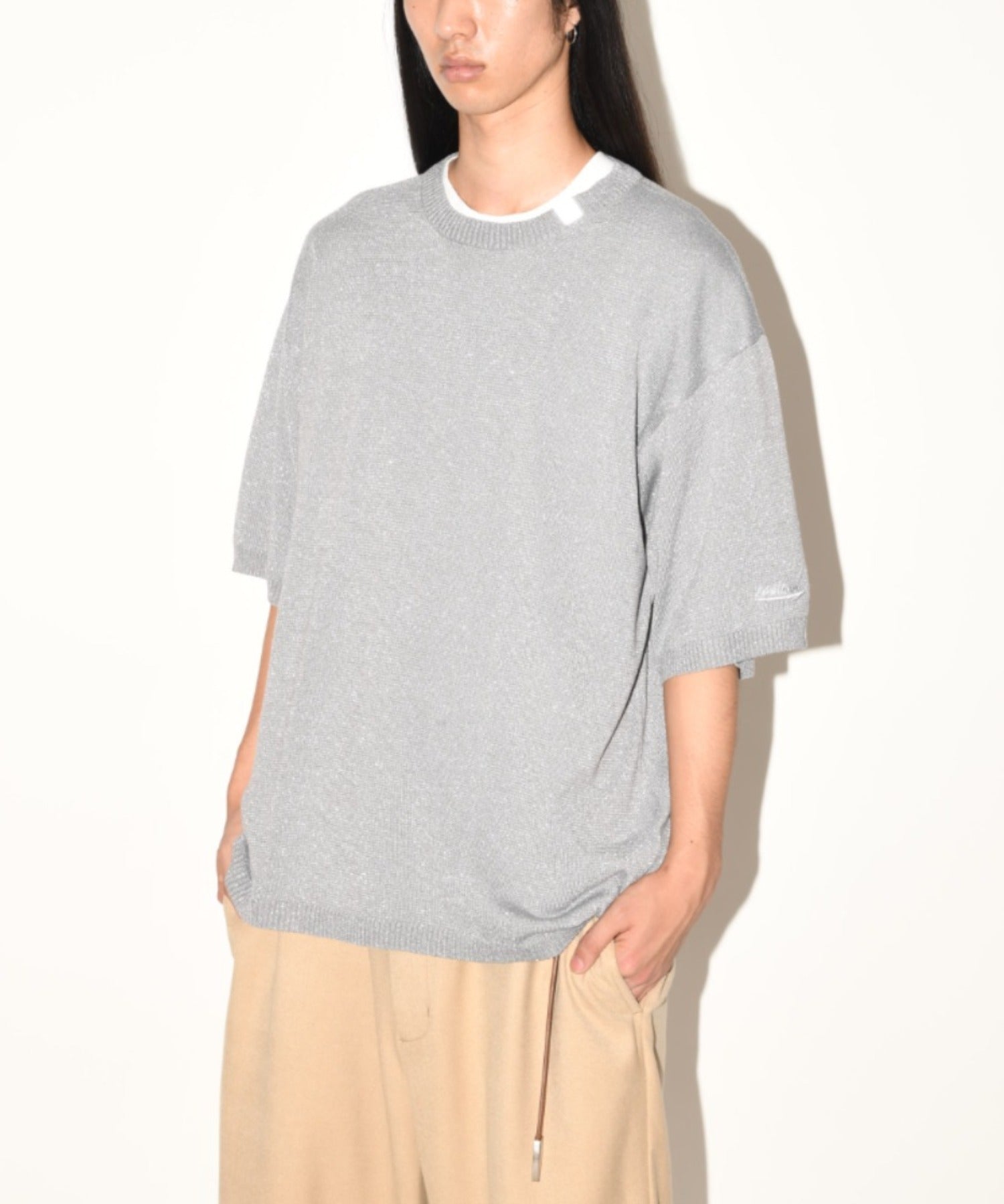 Glitter mix half-sleeve knit - gray mix