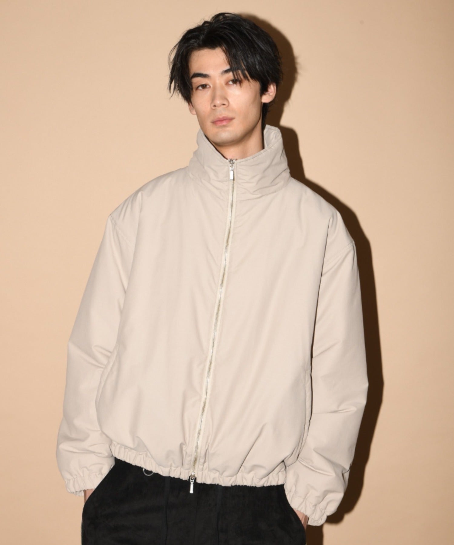 Zip-up Padded Short Jacket - greige