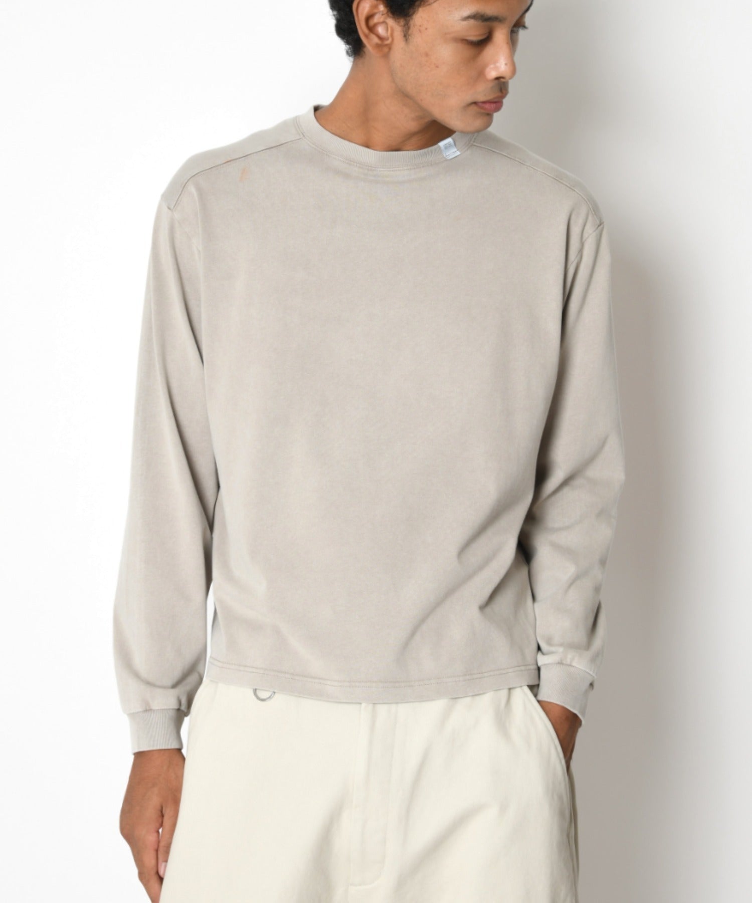 Pigment dyed L/S T-shirt （無地） - l.gray