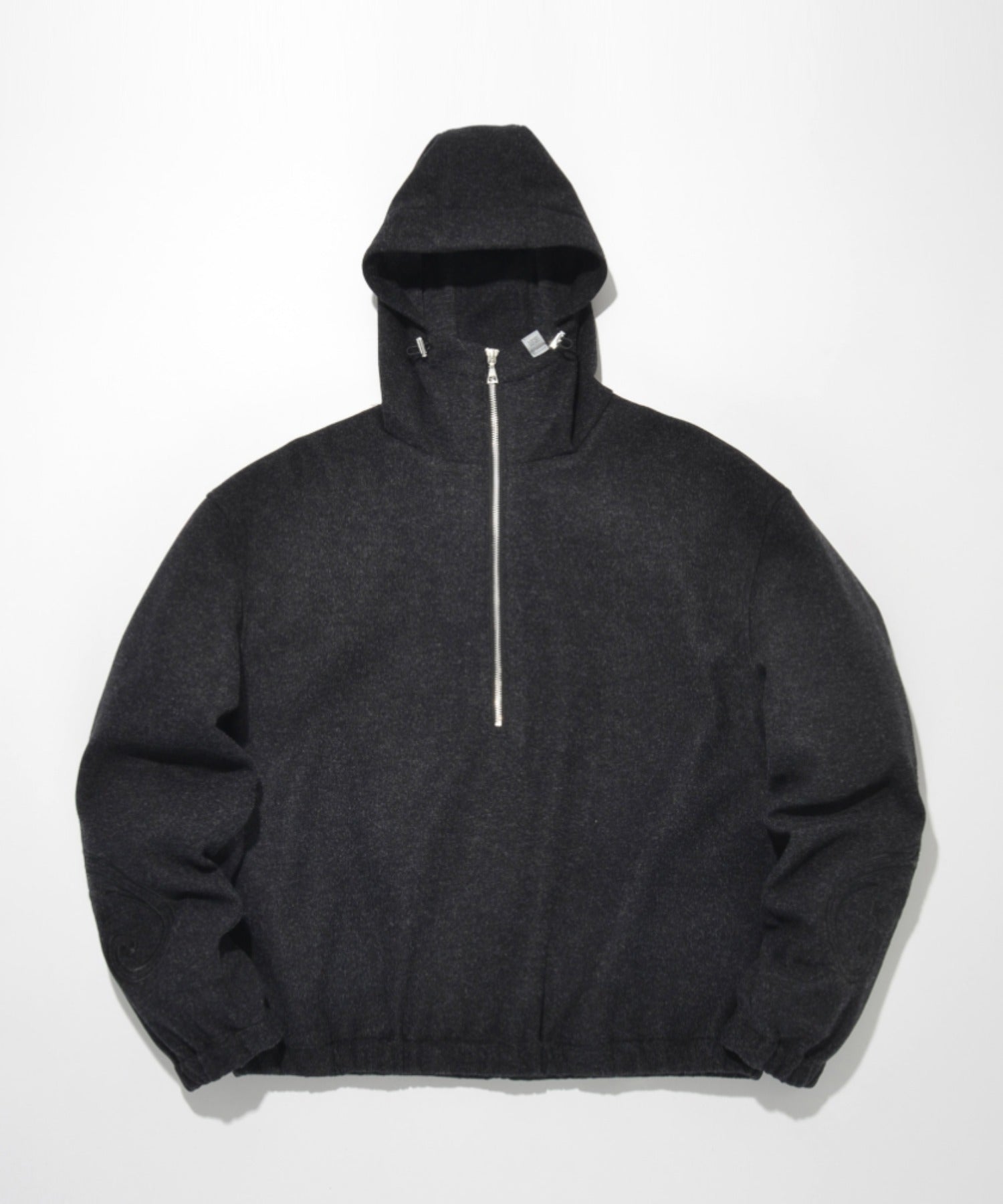 Stretch wool like Half zip hoodie (刺繍無)  - mix black