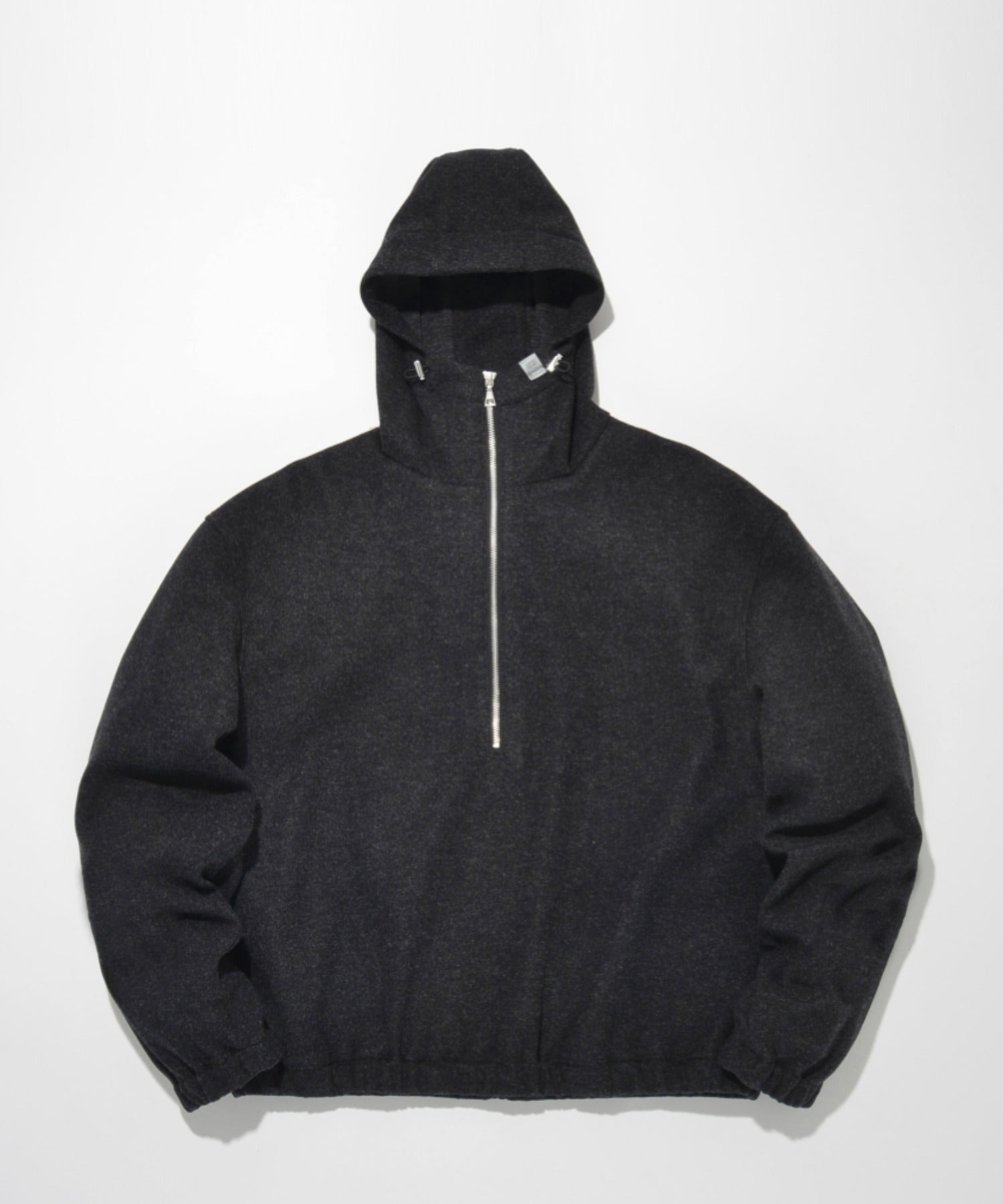 Stretch wool like Half zip hoodie (刺繍無)  - mix black