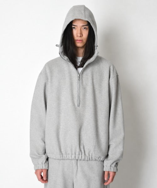 Stretch wool like Half zip hoodie (刺繍無)  - mix gray