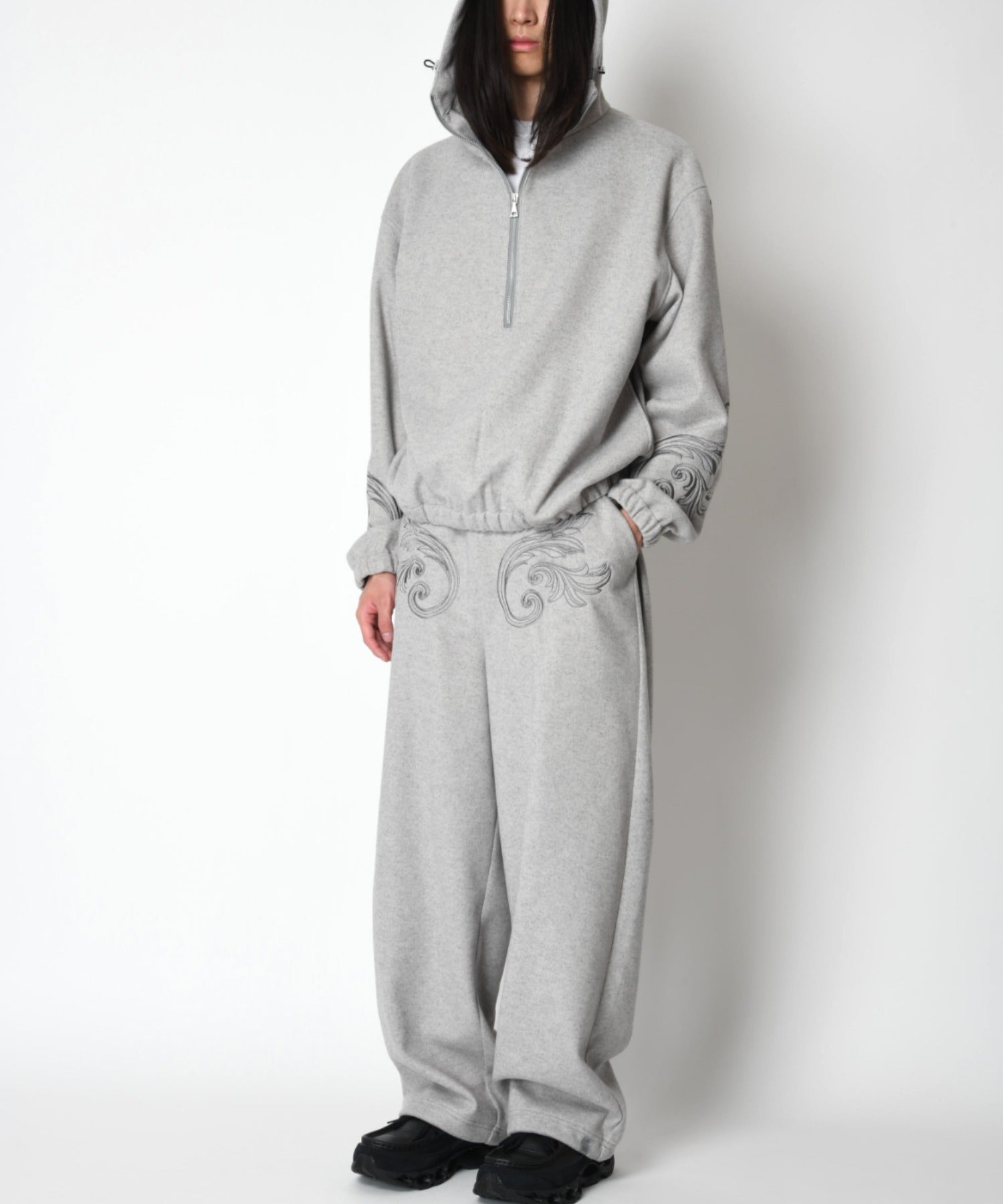 Stretch wool like Side-tuck balloon pants - mix gray