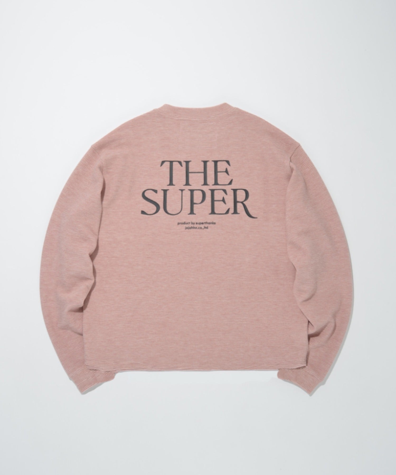 Waffle henley neck L/S T-shirt (back print) - pink