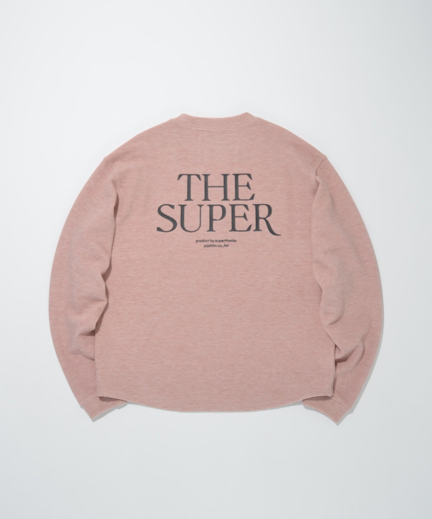 Waffle crew neck L/S T-shirt (back print) - pink