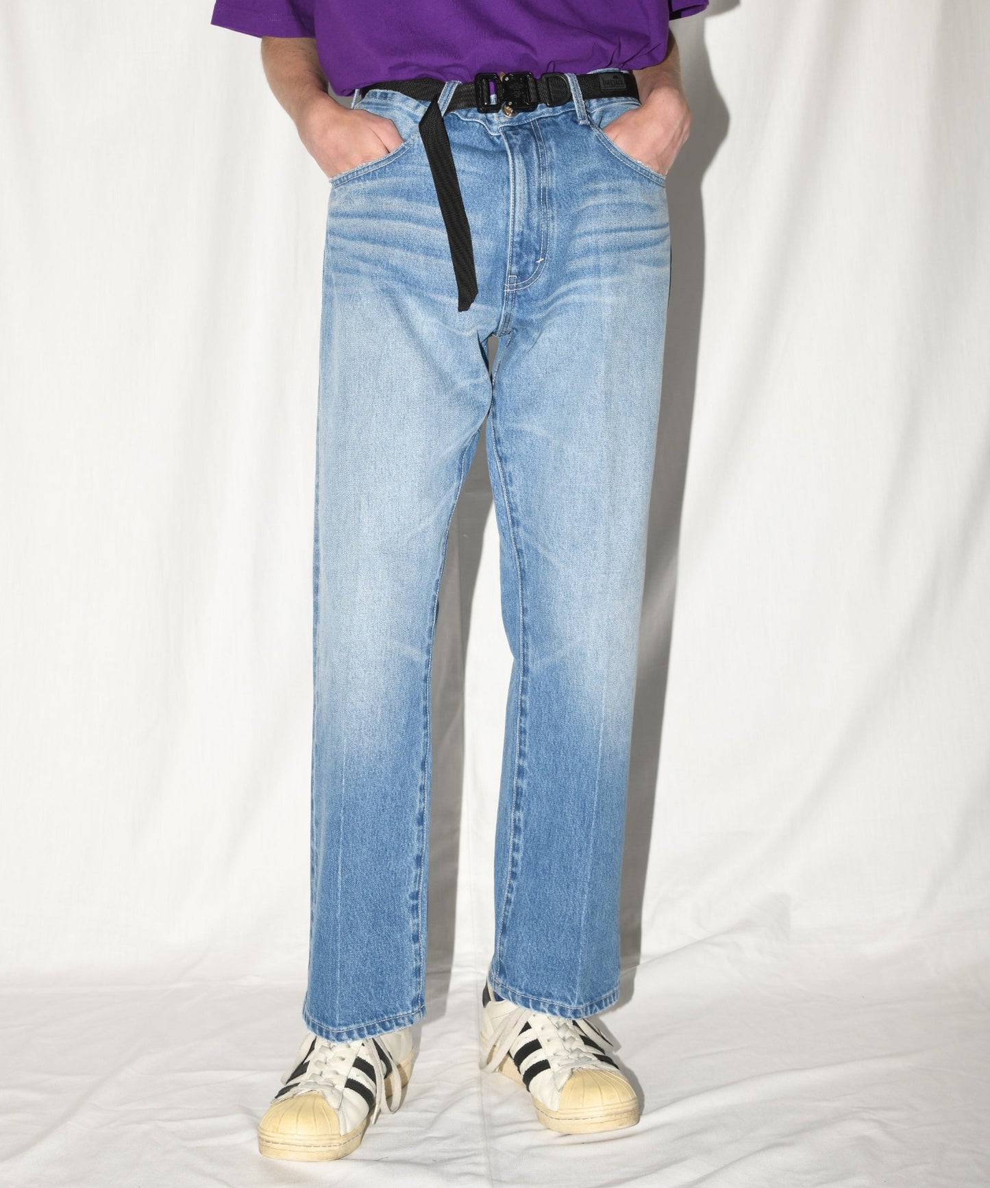 Washed flared denim trousers - wash blue