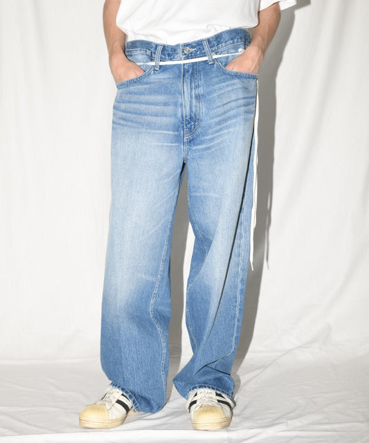 Washed baggy denim trousers - wash blue