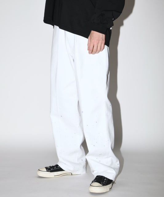 Washed flared denim tuck P - white